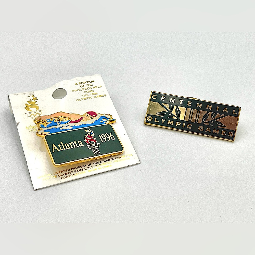 Two Vintage 1996 Atlanta Olympics Lapel Pins - Swimming & Centennial Games